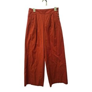 LOFT Curvy Wide Leg Pants Rust Orange Button Front Cotton Size 4